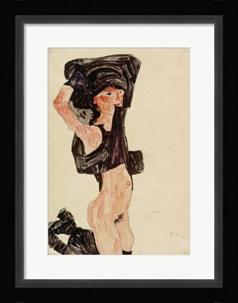 Framed Kneeling Girl, Disrobing, 1910 Print