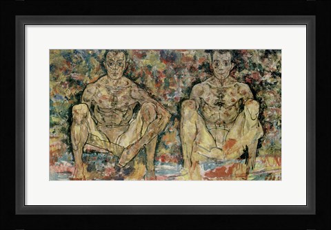 Framed Two Squatting Men  (Double Self-Portrait), 1918 Print