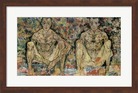 Framed Two Squatting Men  (Double Self-Portrait), 1918 Print