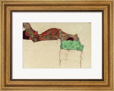 Framed Reclining Male Nude With Green Cloth, 1910 Print