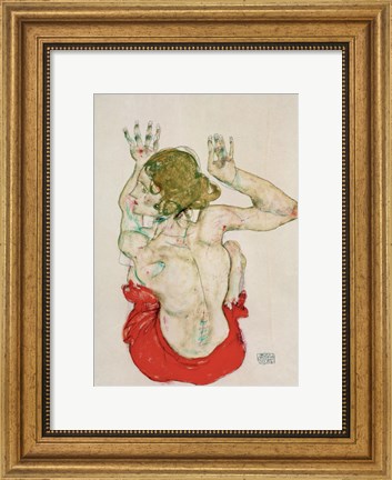 Framed Female Nude Seated On Red Drapery, 1914 Print