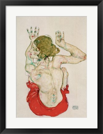 Framed Female Nude Seated On Red Drapery, 1914 Print