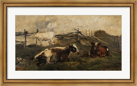 Framed Landscape With Cows Print