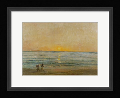 Framed Sunset With Fishermen Print