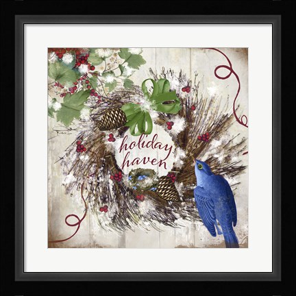 Framed Bluebird Christmas II Print