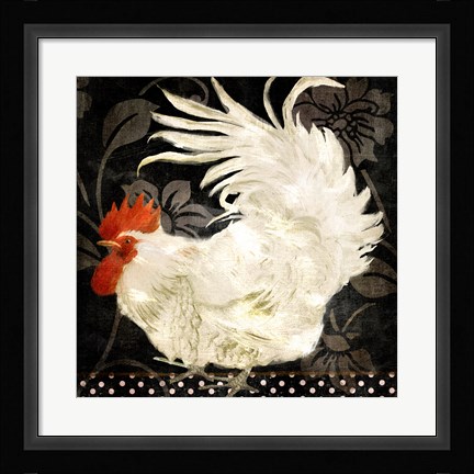 Framed Rooster Damask I Print