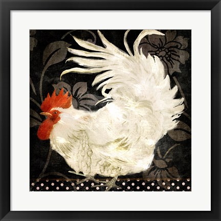 Framed Rooster Damask I Print