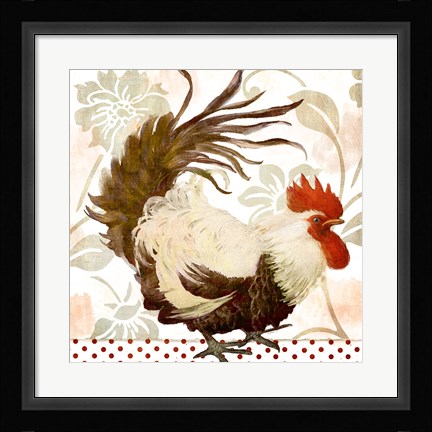 Framed Rooster Damask II Print