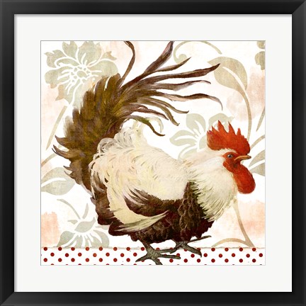 Framed Rooster Damask II Print