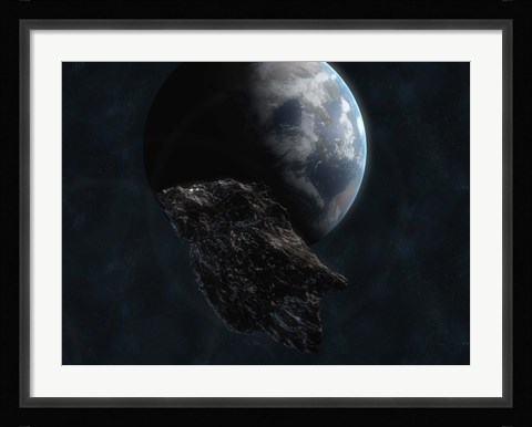 Framed Asteroid in Front of Earth Print