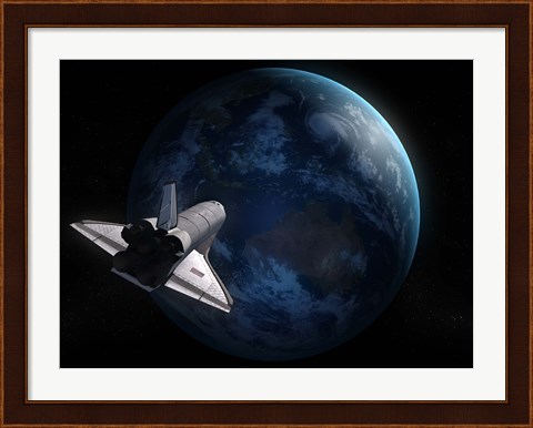 Framed Space Shuttle Against Earth Print