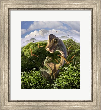 Framed Brachiosaurus with Young Print