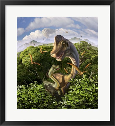 Framed Brachiosaurus with Young Print