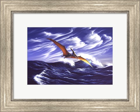 Framed Pteranodon Soars Over Waves Print