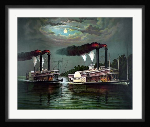 Framed Steamboats Robert E Lee and Natchez Print