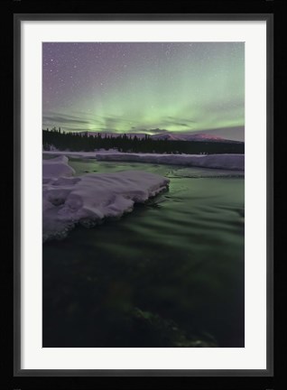 Framed Aurora Borealis over Creek, Yukon, Canada Print