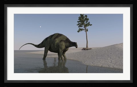 Framed Brachytrachelopan Walking along Water Print