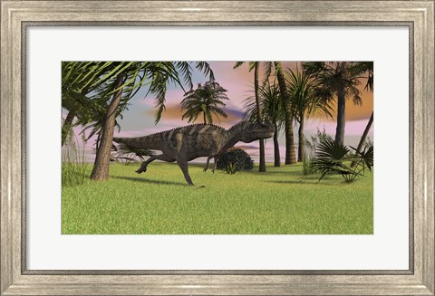 Framed Ceratosaurus Running Across a Field Print