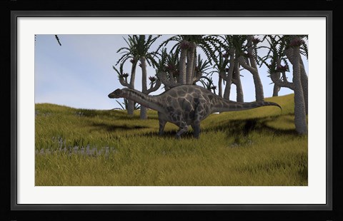 Framed Dicraeosaurus in a Savanna Landscape Print