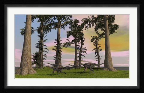 Framed Herd of Gigantoraptors Print