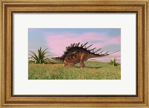 Framed Kentrosaurus Walking across Grasslands Print