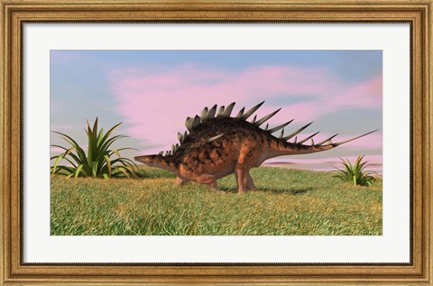 Framed Kentrosaurus Walking across Grasslands Print