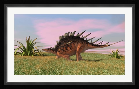 Framed Kentrosaurus Walking across Grasslands Print