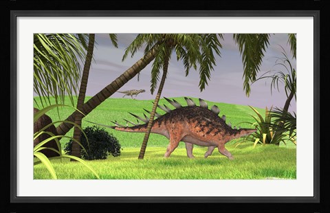 Framed Kentrosaurus Walking in Field Print