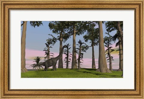 Framed Large Brachiosaurus Among Trees Print