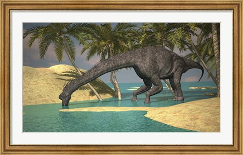 Framed Large Brachiosaurus Drinking Water Print