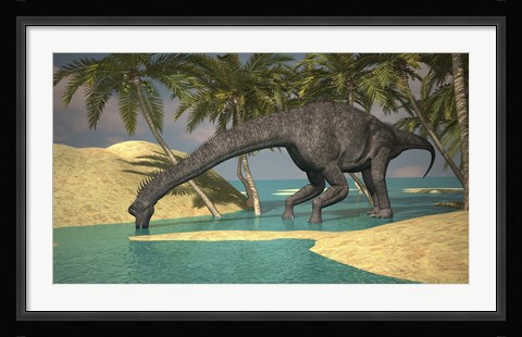 Framed Large Brachiosaurus Drinking Water Print