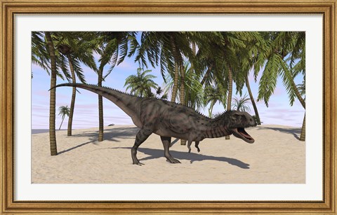 Framed Majungasaurus in a Prehistoric Landscape Print