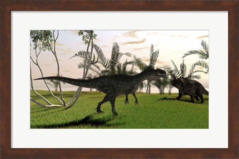 Framed Monolophosaurus and a Einiosaurus Print