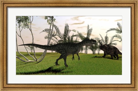 Framed Monolophosaurus and a Einiosaurus Print