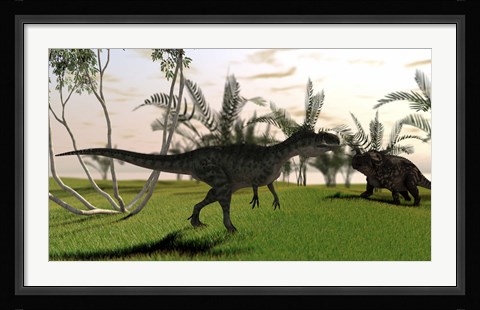 Framed Monolophosaurus and a Einiosaurus Print