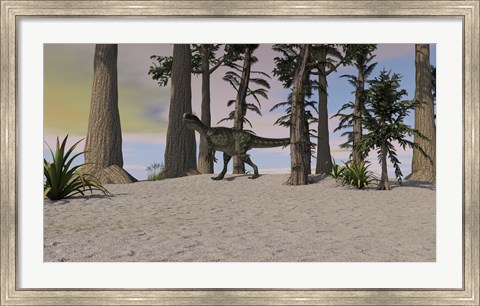 Framed Monolophosaurus in Prehistoric Environment Print