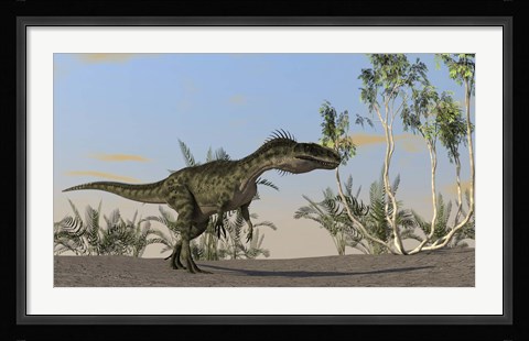 Framed Monolophosaurus Walking in Desert Print