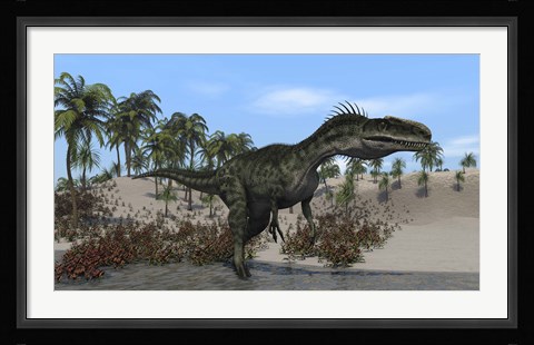 Framed Monolophosaurus Walking in Water Print