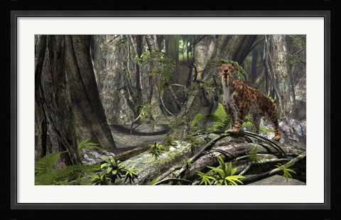 Framed Saber-Toothed Tiger in a Forest Print