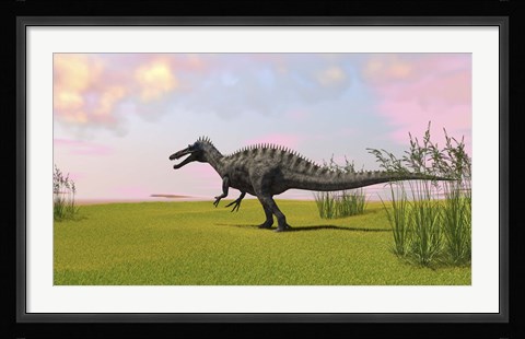 Framed Suchomimus Walking in Grass Print