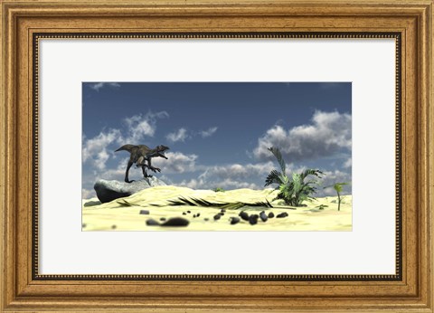 Framed Utahraptor Bellows a Loud Roar Print