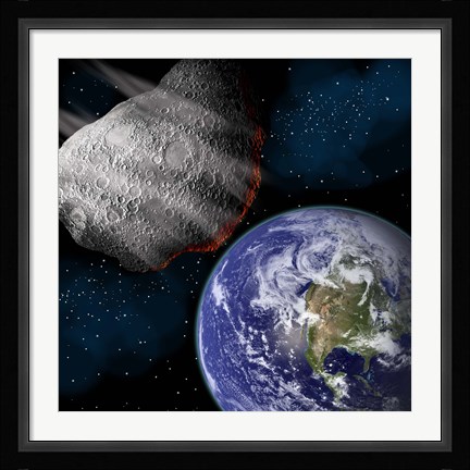 Framed Asteroid Approaching Earth Print