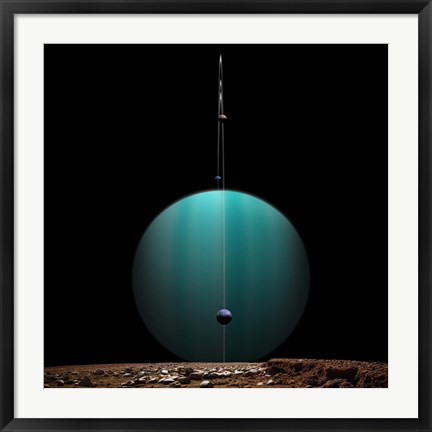 Framed Ringed Gas Planet and Moons Print