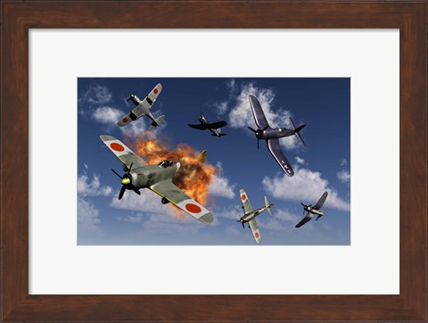 Framed F4U Corsair and Japanese Nakajima Planes Print