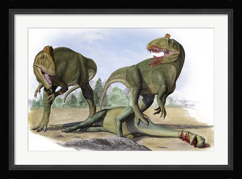 Framed Two Cryolophosaurus Ellioti Print
