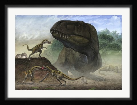 Framed Huchengtyrannus Magnus and Offspring Print
