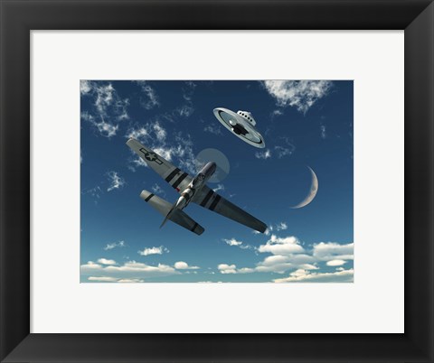 Framed American P-51 Mustang and UFO Print
