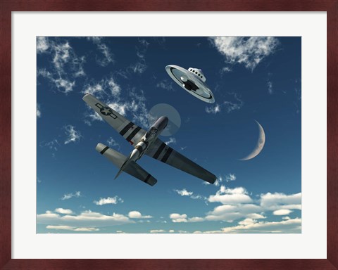 Framed American P-51 Mustang and UFO Print