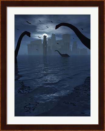 Framed Dinosaurs Feed Near Atlantis Print