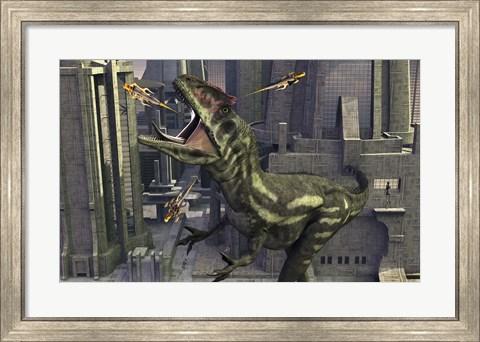 Framed Allosaurus and Robotic Devices Print